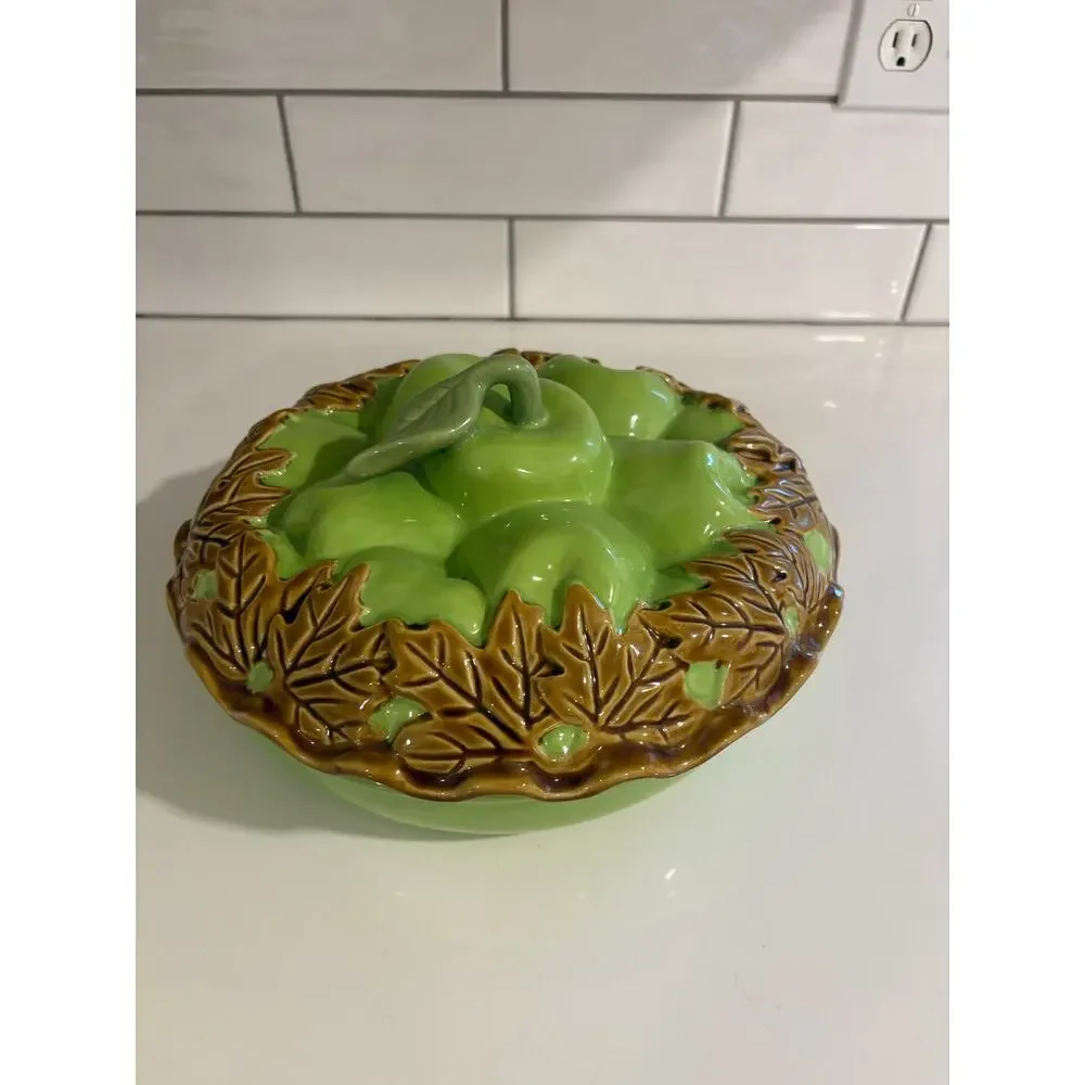 Vintage Ceramic Green Apple Pie Dish